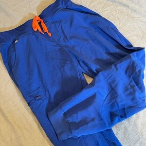 FIGS scrub joggers - royal blue with orange tie